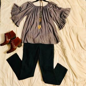 Long blue flare sleve shirt